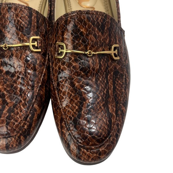 Sam Edelman Loraine Leather Gold Metal Bit Loafers Brown Snake Skin Size 8 - Picture 3 of 9